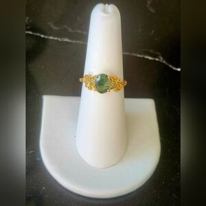 Moss Agate Floral Ring Sz 7